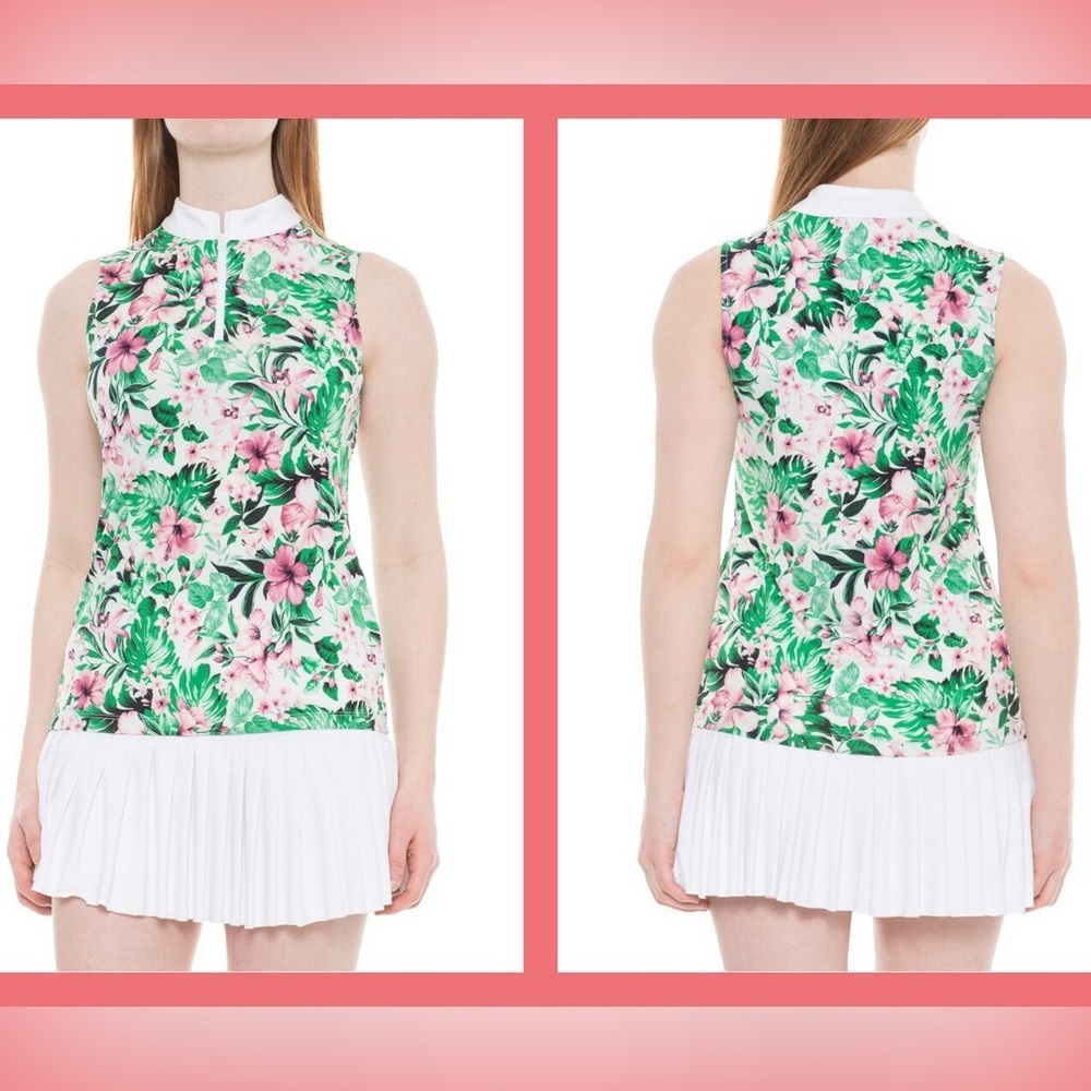 Tommy Bahama Green and Pink Floral Sleeveless Blouse
